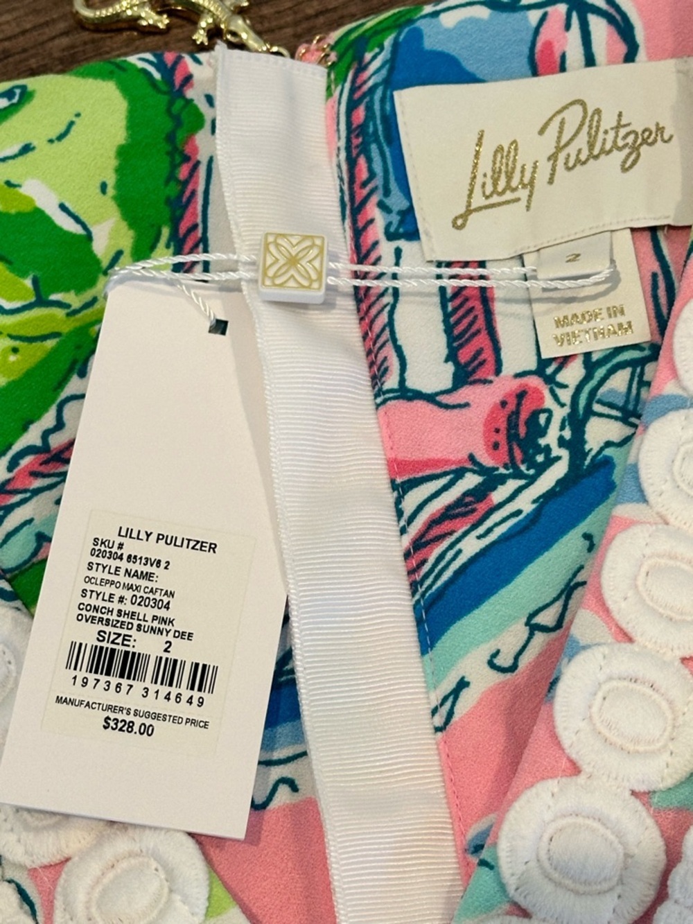 NWT! Lilly Pulitzer Occelpo Pink Tropical Print V-Neck Maxi Caftan Dress Size 2 - Picture 6 of 11